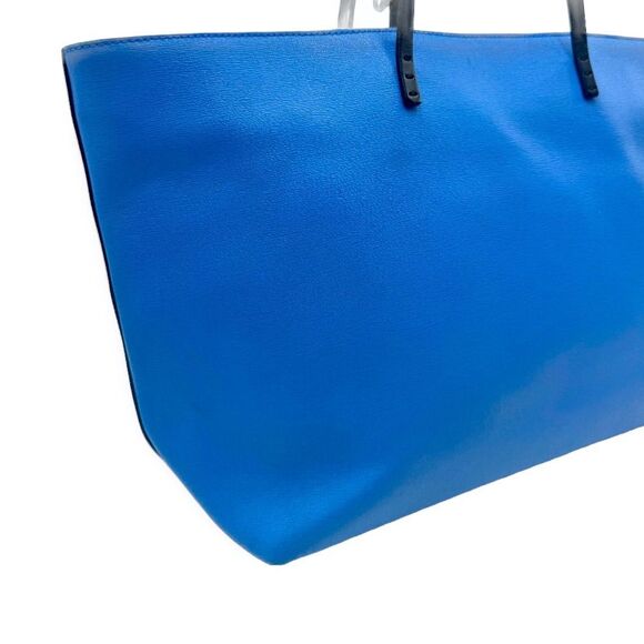 Auth Fendi Blue Leather Monster Bug Eyes Medium Shopper Tote - Picture 7 of 16